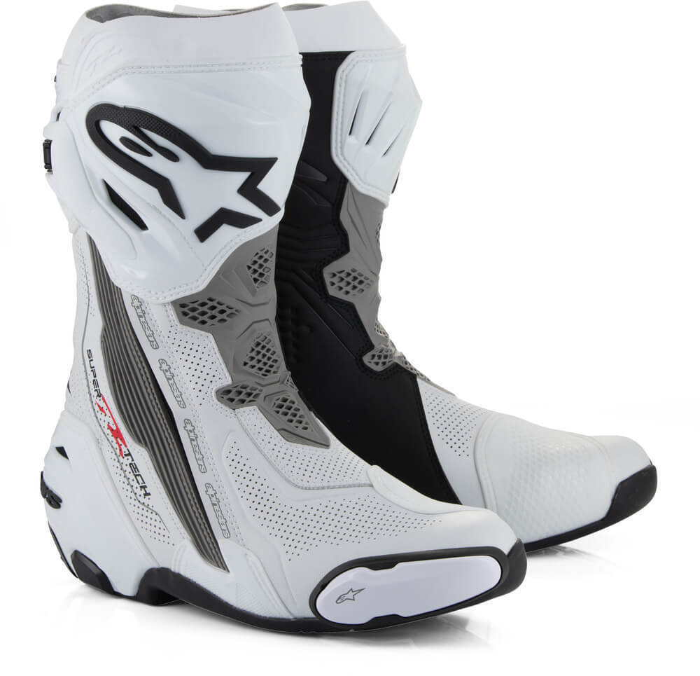 Alpinestars Supertech R Vented Boots White/Mid Gray/Black 2024 Alpinestars Supertech R Vented Boots White/Mid Gray/Black 2024