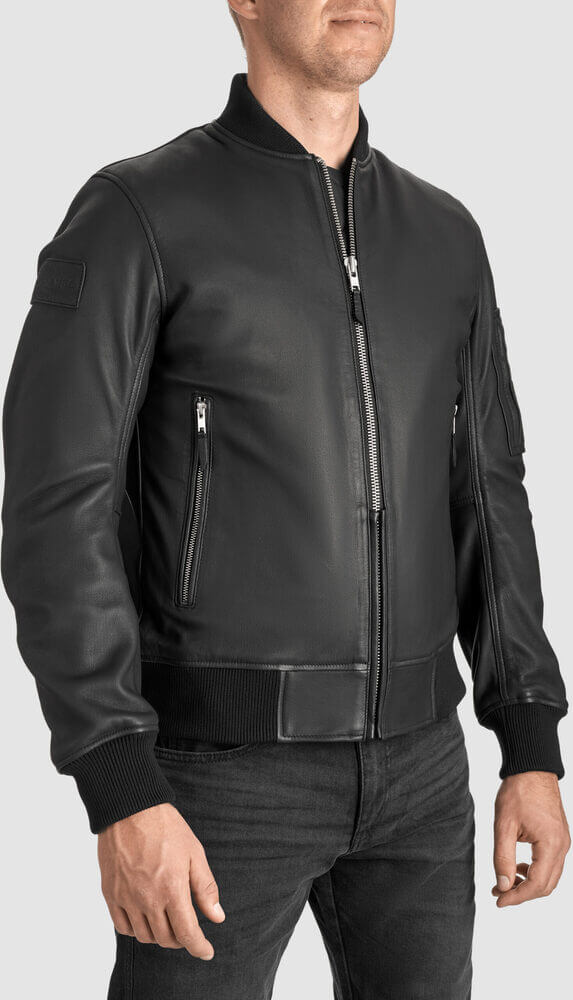 Pando Moto Falcon Leather Aviator Jacket Black