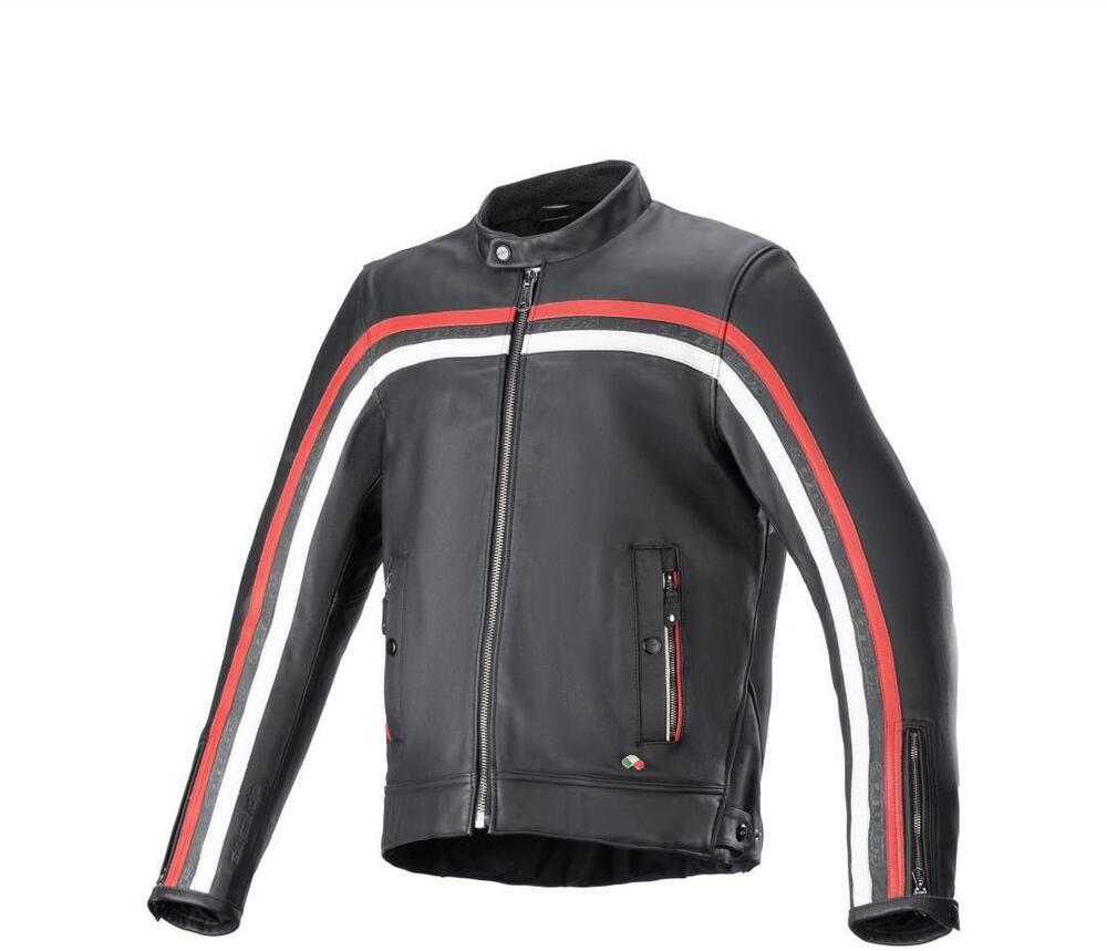 Alpinestars Dyno Leather Jacket Black Ruby Red Ecru 1316