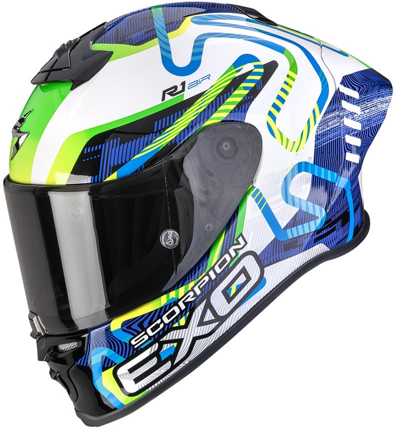 Scorpion EXO-R1 EVO II AIR Cornering White/Blue/Green