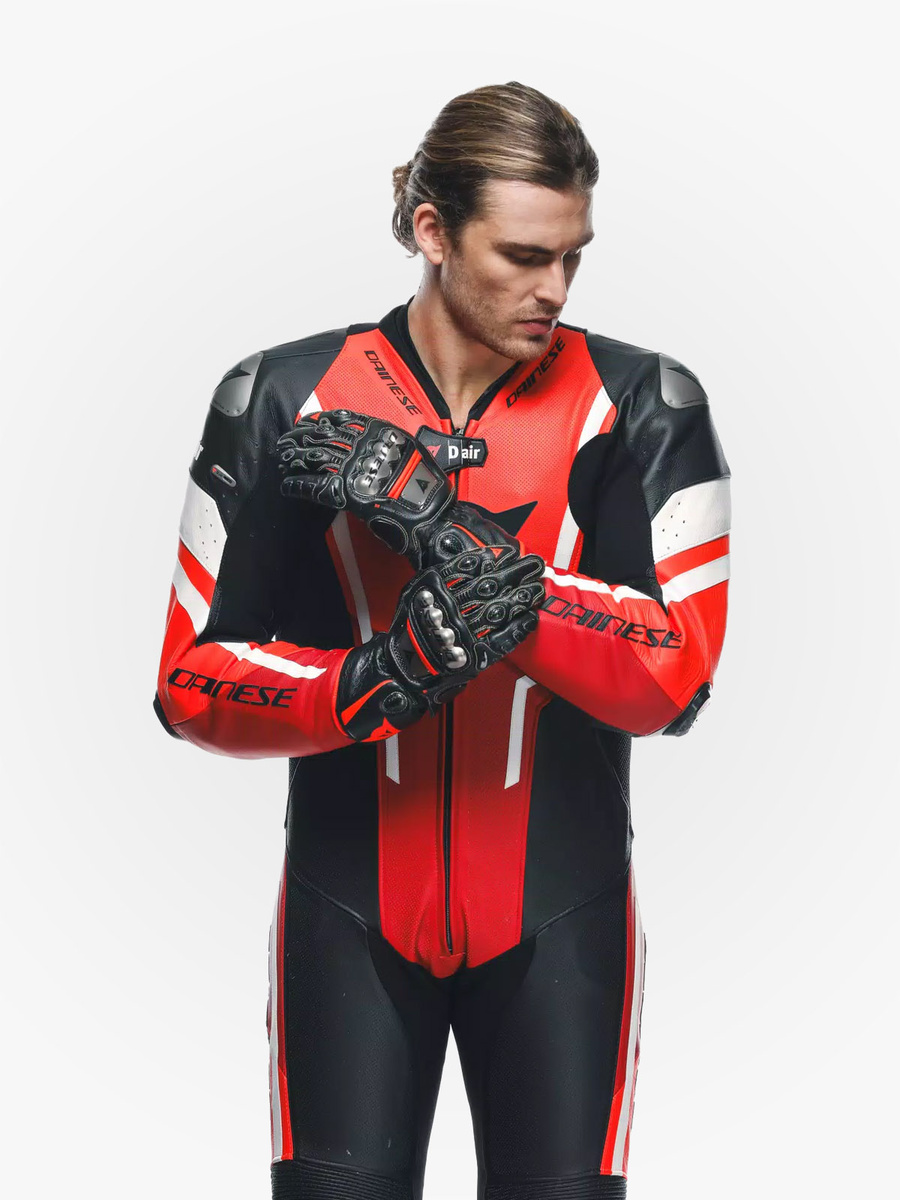Dainese Misano 3 Perforated D-Air 1Pc Leather Suit Black/Red/Fluo-Red