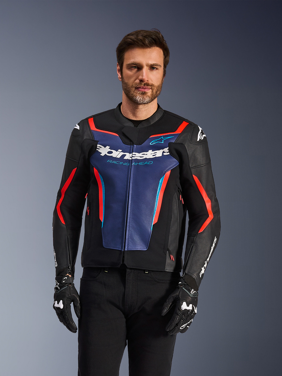 Alpinestars Gp Force V2 Leather Jacket Black/Blue/Red Fluo
