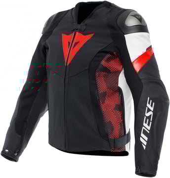 Dainese Avro 5 Leather Jacket Black/Red-Lava/White