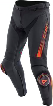 Dainese Super Speed Leather Trousers Black/Red-Fluo