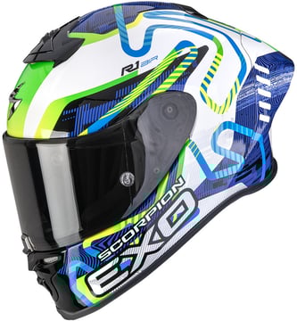 Scorpion EXO-R1 EVO II AIR Cornering White/Blue/Green