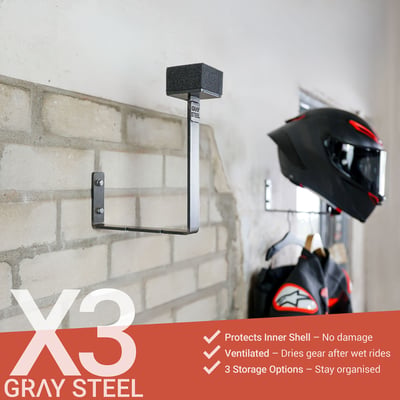 Gray Steel X3 Helmet & Gear wall mount Gun Metal Gray Steel X3 Helmet & Gear wall mount Gun Metal