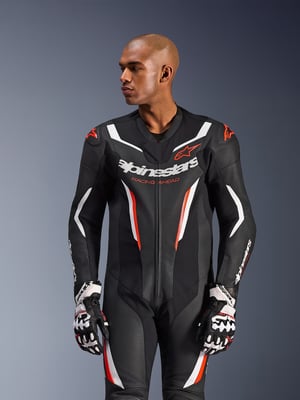 Alpinestars Gp Force V2 Leather Suit 1 Pc Black/White/Red Fluo