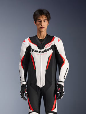 Alpinestars Gp Force V2 Leather Suit 1 Pc White/Black/Red Fluo