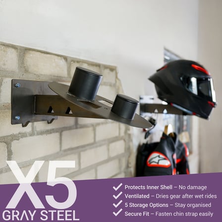 Gray Steel X5 Helmet & Gear wall mount Gun Metal