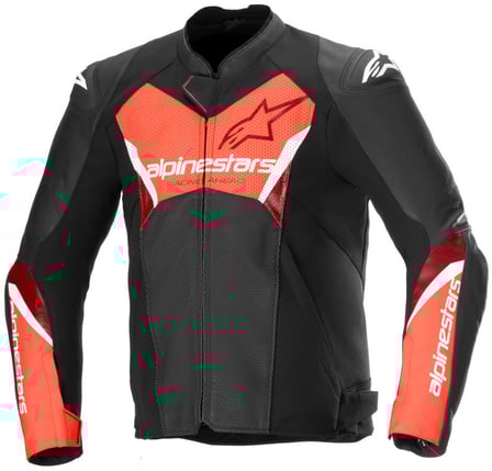 Alpinestars Faster V3 Airflow Leather Jacket Black Red Fluo 1030 Alpinestars Faster V3 Airflow Leather Jacket Black Red Fluo 1030
