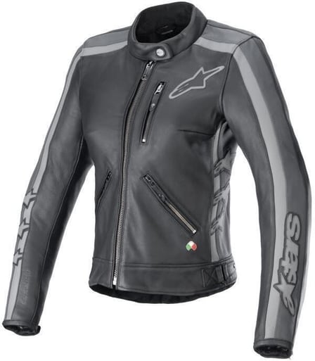 Alpinestars Stella Dyno Leather Jacket Black Tar Gray Dark Gray 1296 Alpinestars Stella Dyno Leather Jacket Black Tar Gray Dark Gray 1296