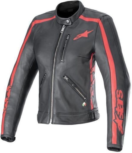 Alpinestars Stella Dyno Leather Jacket Black Haute Red 1346 Alpinestars Stella Dyno Leather Jacket Black Haute Red 1346