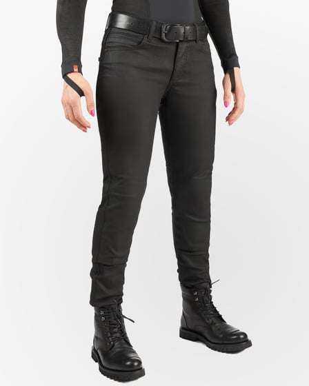 Pando Moto Lorica Black A Black Slim Fit Women Motorcycle Jeans with Cordura
