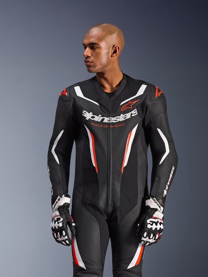 Alpinestars Gp Force V2 Leather Suit 1 Pc Black/White/Red Fluo
