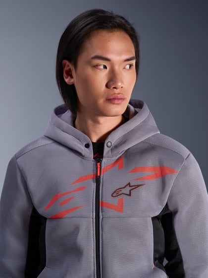 Alpinestars Chrome Superairflow Motorhoodie Black/Mid Gray/Red Fluo