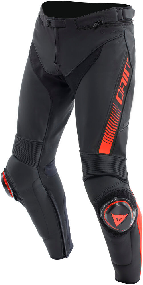Dainese Super Speed Leather Motorbroek Black/Red-Fluo
