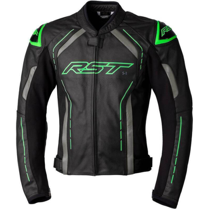 RST S1 CE Men Leather Jacket Black/Green/Grey