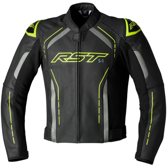 RST S1 CE Men Leather Jacket Black/Grey/Flo Yellow