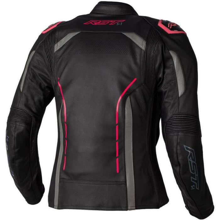 RST RST Ladies S1 CE Leather Jacket Black/Neon Pink