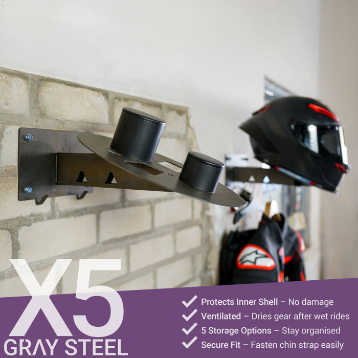 Gray Steel X5 Helmet & Gear wall mount Gun Metal