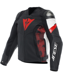 Dainese Avro 5 Leather Jacket Black/Red-Lava/White