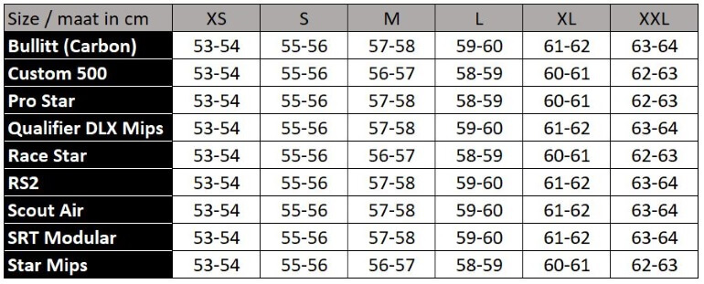 Bell Qualifier Size Chart