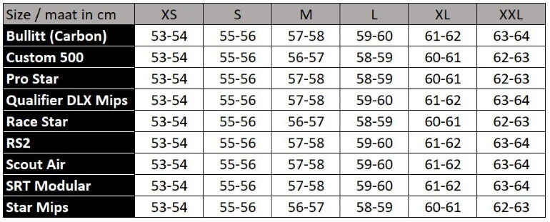 Bell Star Helmet Size Chart